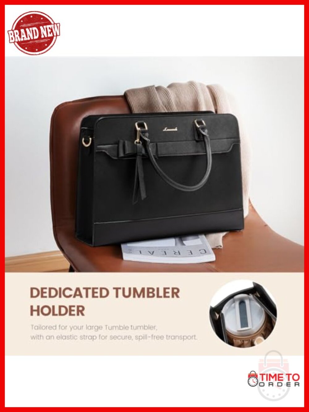 LOVEVOOK Laptop Tote Bag, Water-Resistant PU Leather Work Briefcase, Large - Picture 3 of 5